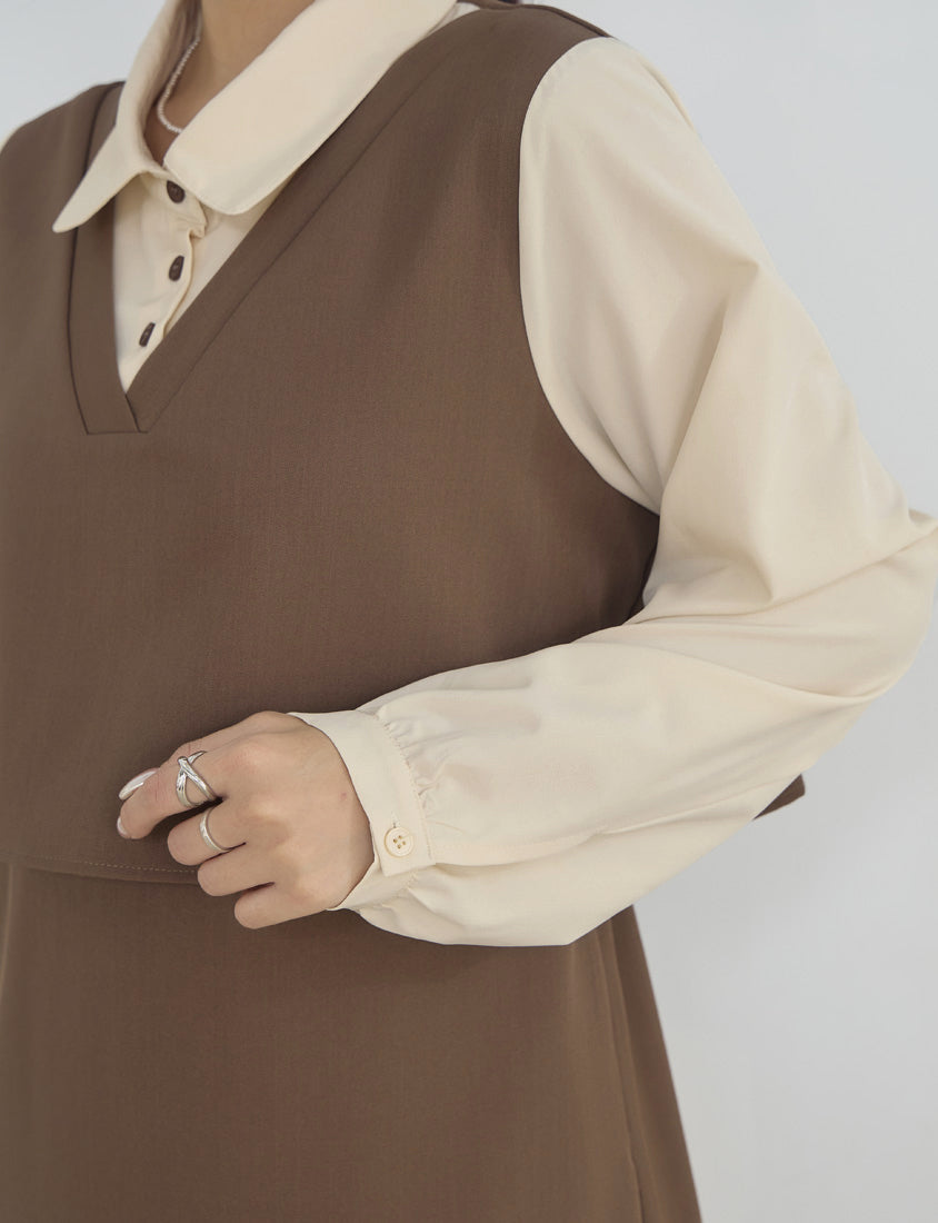 MISS. Contrast Faux Two Piece Waist Tie Plus Size Maxi Dress