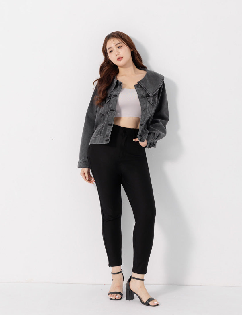 Korean Style Statement Collar Button-Down Plus Size Denim Jacket