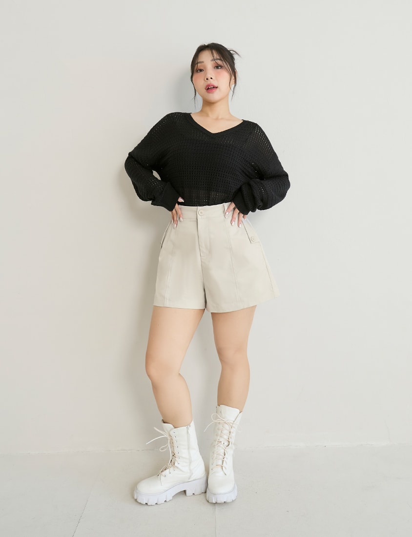 Utility Pockets Elastic Back Twill Plus Size Shorts
