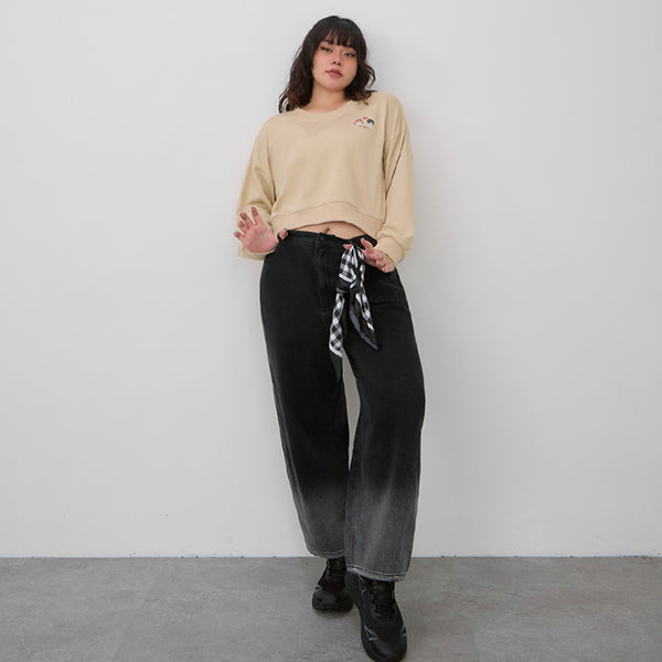 Gradient Wash Elastic Back Waist Plus Size Tapered Jeans