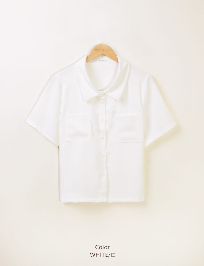 MISS. Drop Shoulder Stitching Double Pocket Plus Size Short Sleeve Shirt
