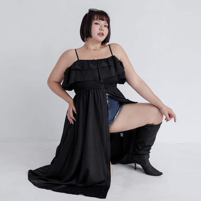 MUA! Ruffle Button Front Plus Size Maxi Dress