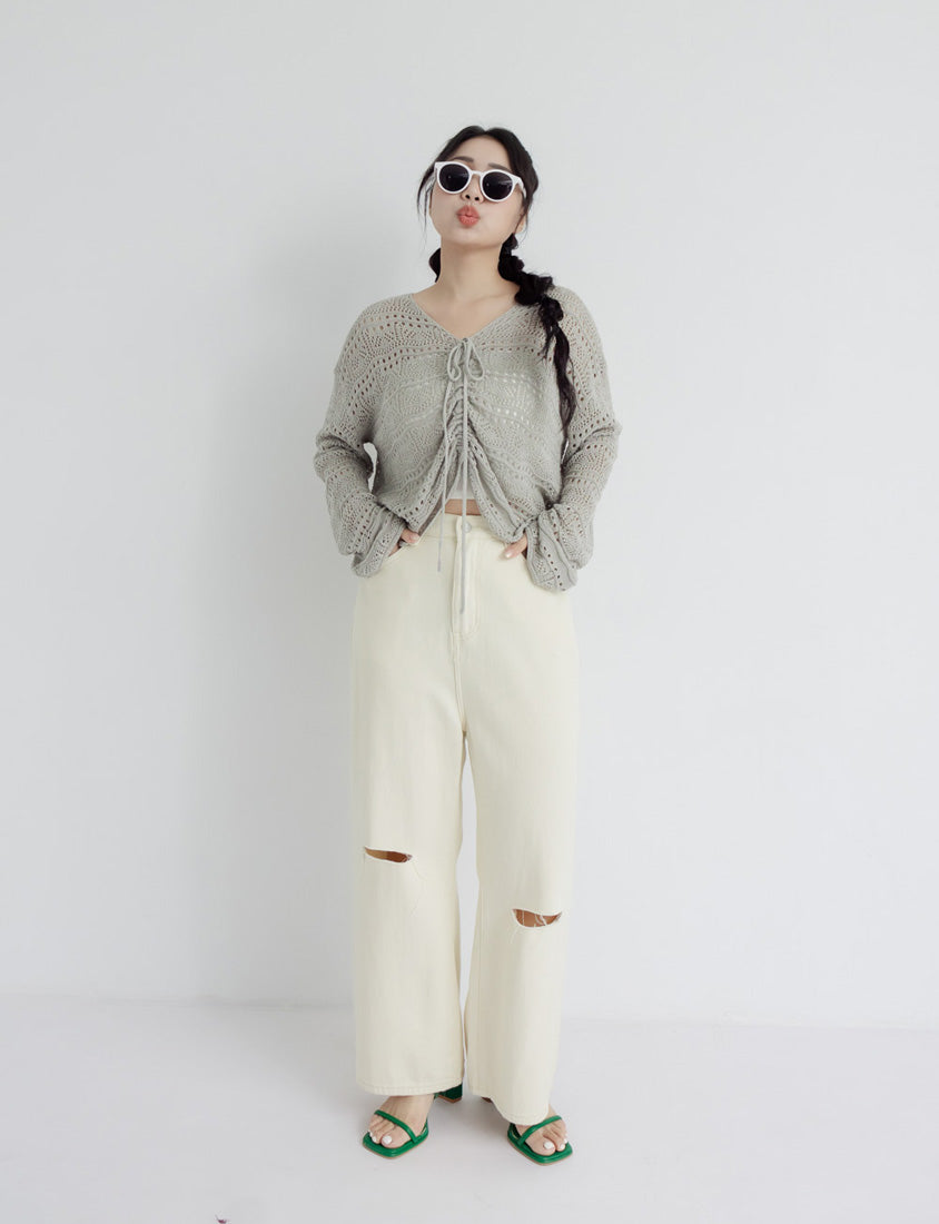 Two-Way Front-Tie Drawstring Plus Size Knit Top