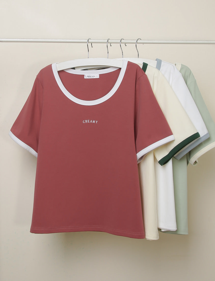 CREAMY Embroidered Color-Block Plus Size Tee