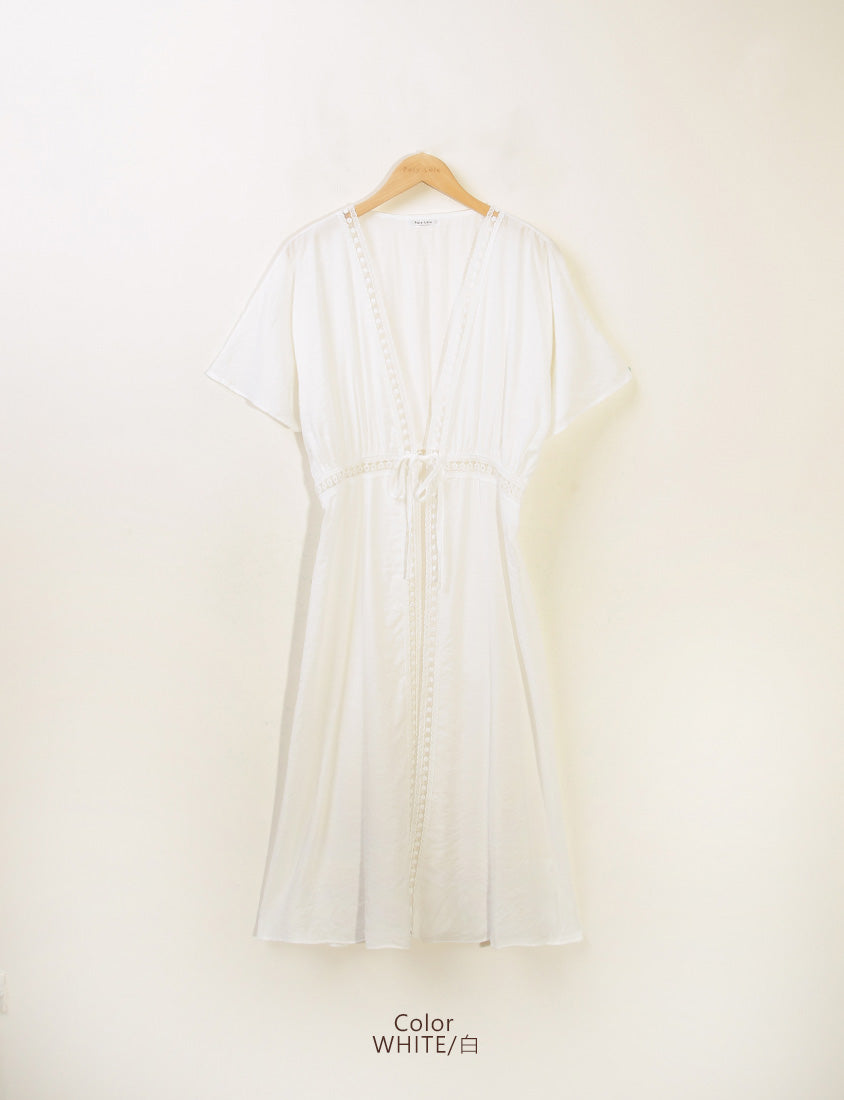 Summer Vacay Beach Lace Tie Front Plus Size Long Cover-Up