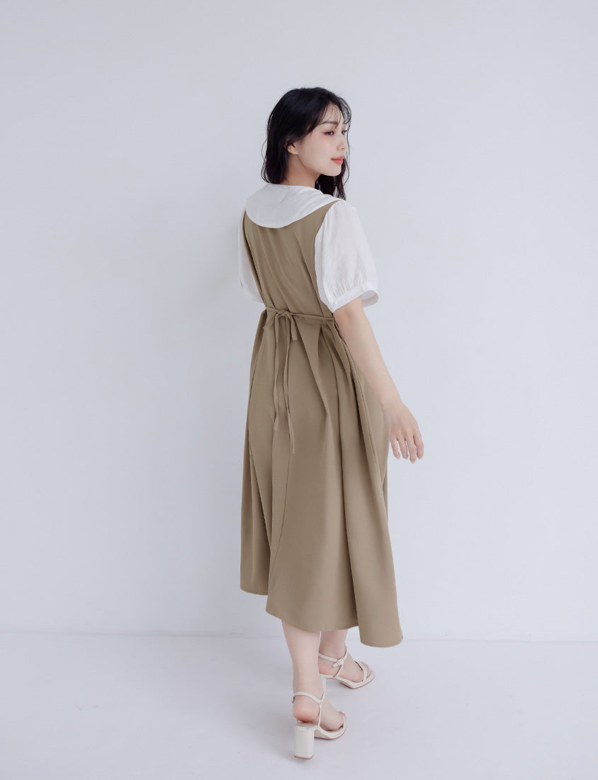 Mixed-Material Patchwork Faux Two-Piece Plus Size Maxi Dress