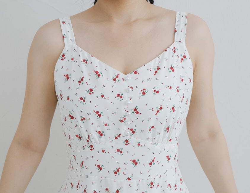 Adjustable Pearl Button Floral Plus-Size Mini Dress