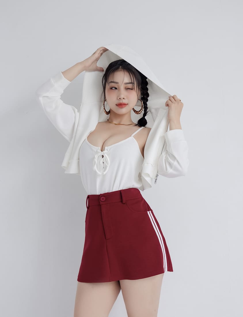 MUA! Space Cotton Back Elastic Plus Size Mini Skirt (With Pants)