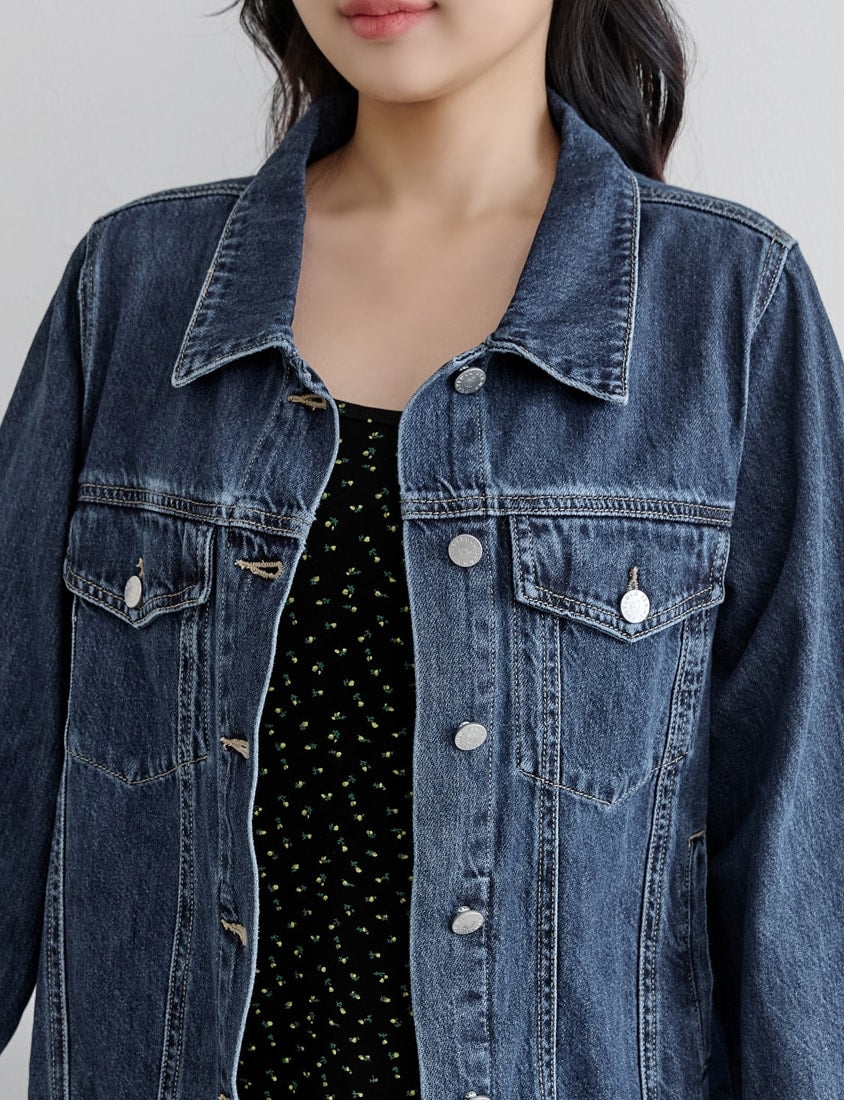 Casual Classic Denim Plus Size Long Sleeve Jacket