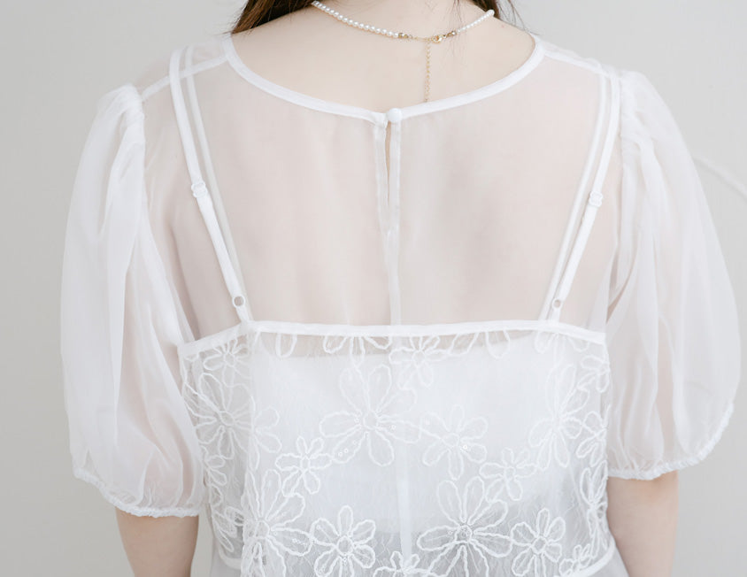 MISS. Sheer Lace Floral Plus Size Strap Cami