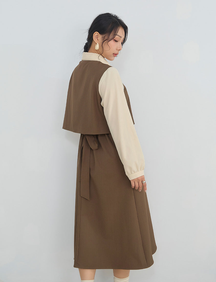 MISS. Contrast Faux Two Piece Waist Tie Plus Size Maxi Dress