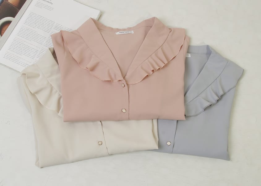 MISS. Korean-Style V-Neck Big Ruffled Puff Sleeve Plus Size Blouse