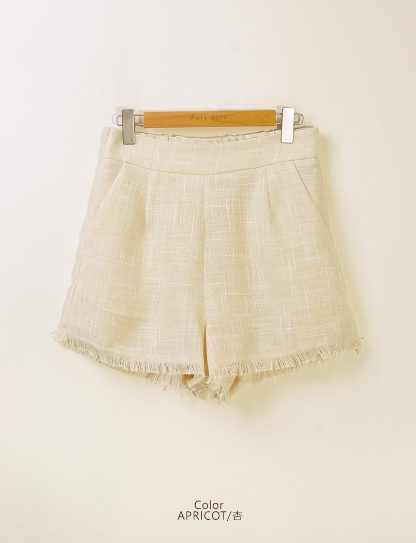 MISS. Tweed Fringe Trim Back Elastic Waist Plus Size Shorts