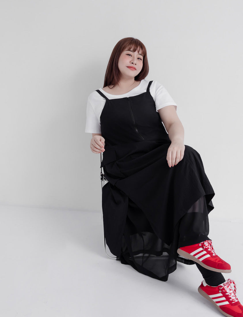 Multi-Layered Cargo Adjustable Strap Plus Size Maxi Dress