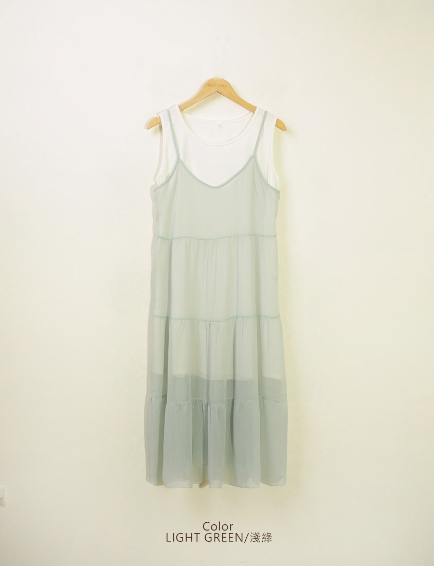 Two Piece Sheer Crinkled Tiered Plus Size Maxi Dress (with Inner Tank)