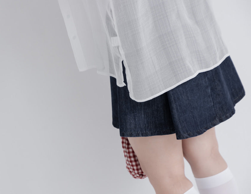 Crinkled Texture Sheer Plaid Plus Size Long Sleeve Shirt