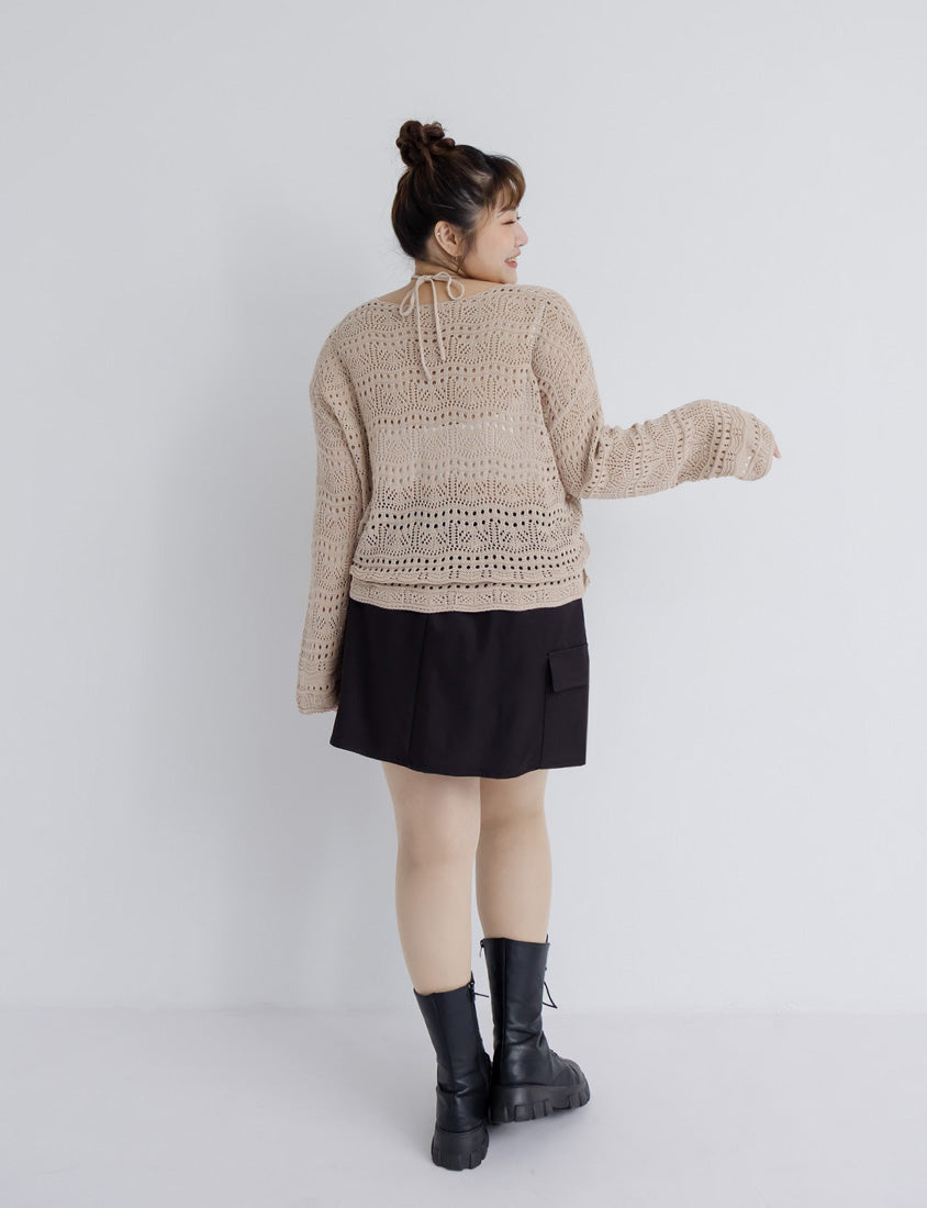 Two-Way Front-Tie Drawstring Plus Size Knit Top