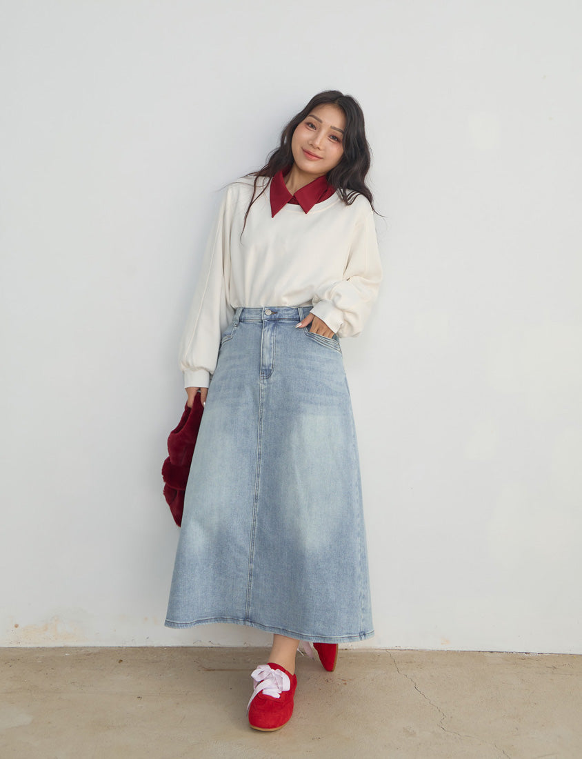 Pear-Shaped Friendly! Perfect Fit Back Slit Plus Size Denim Maxi Skirt
