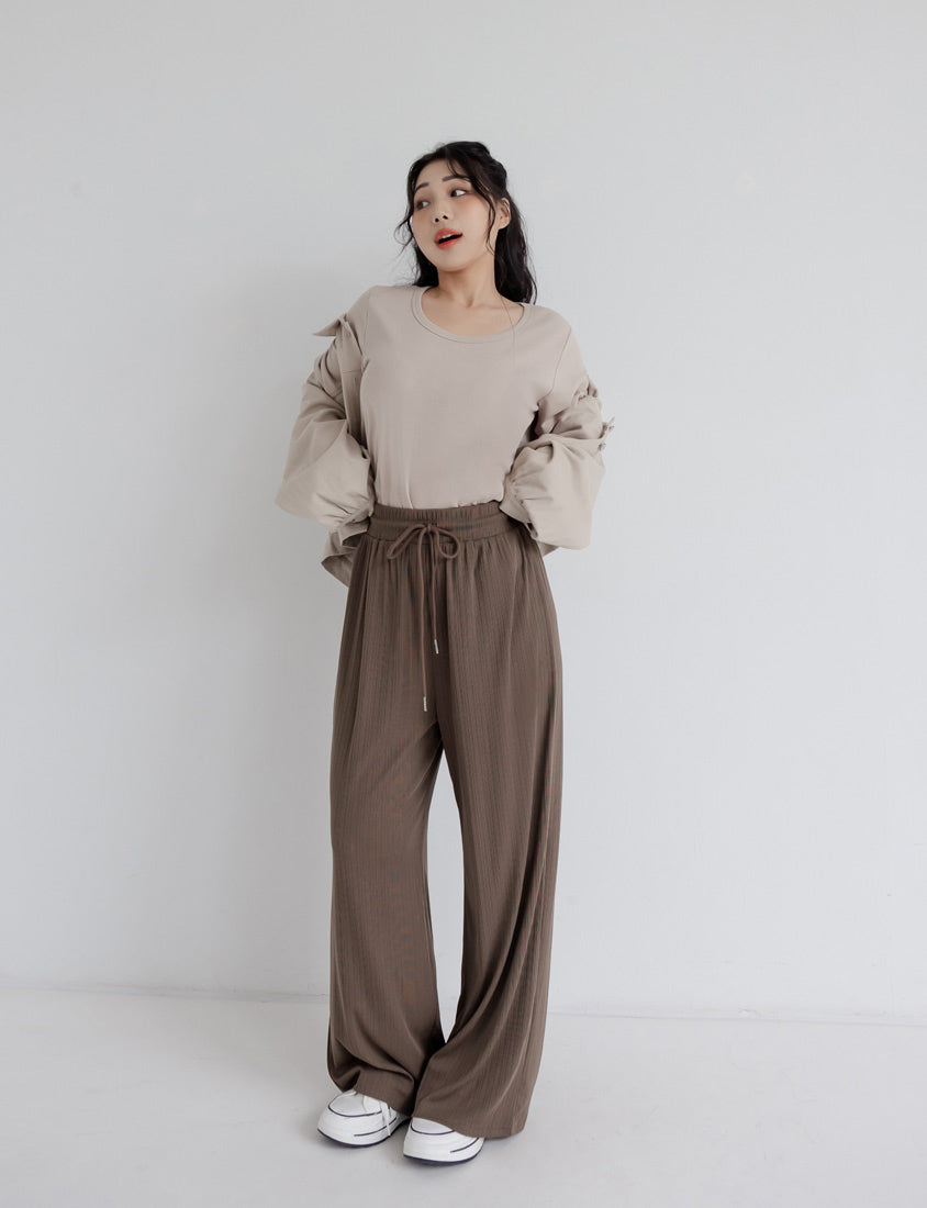 Hip-Contouring Comfy Ribbed Slimming Plus Size Wide Leg Pants