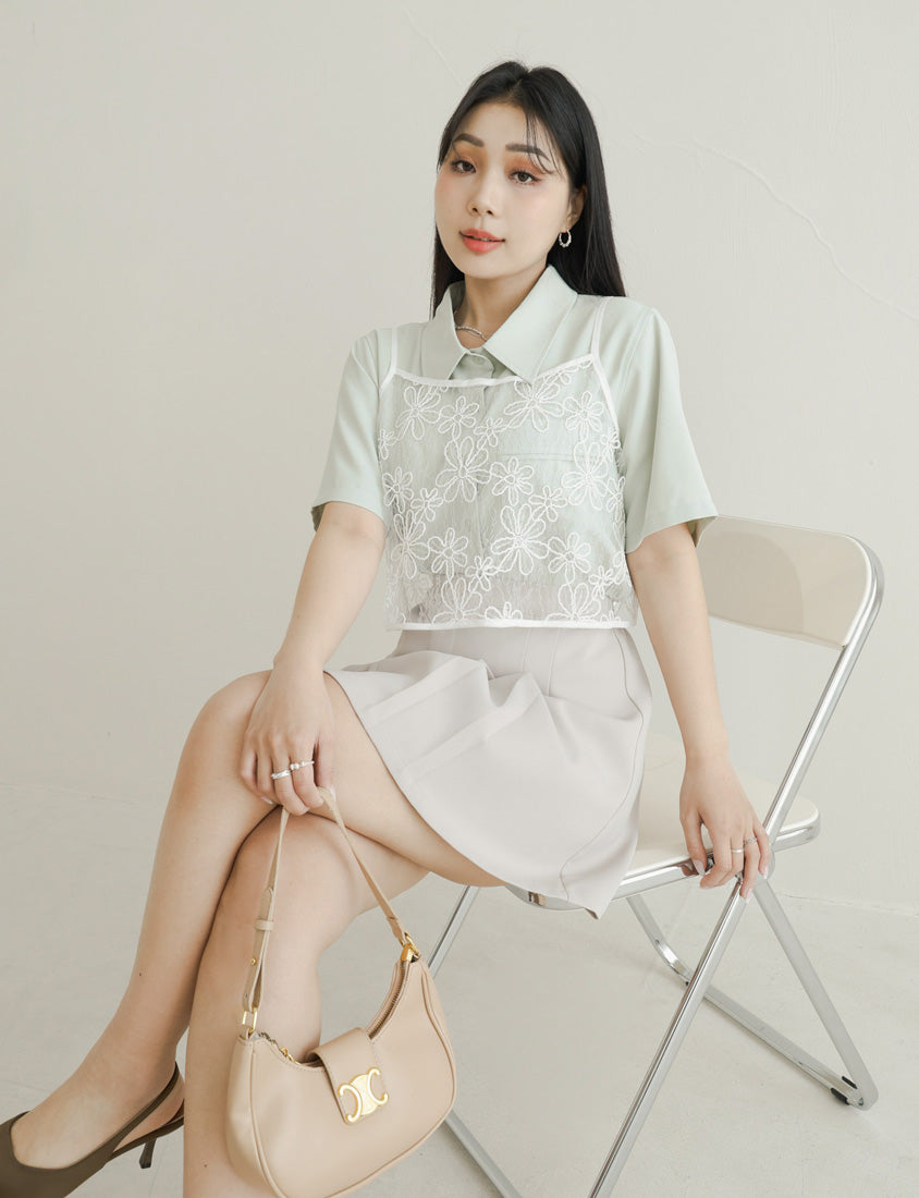 MISS. Lightweight Cooling Pleated Pocket Plus Size Short Sleeve Shirt