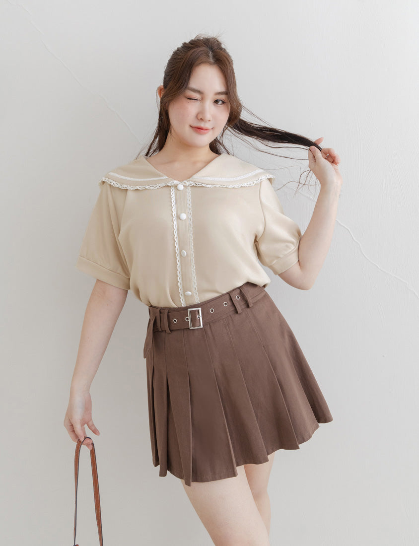 Space Cotton Sailor Collar Plus Size Lace Top