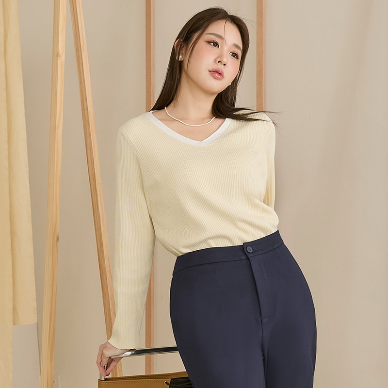 MISS. Faux Two Piece Ribbed Knit Plus Size Long Sleeve Top