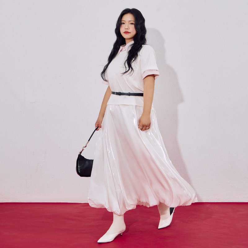 MORE U Airy Glossy Plus Size Bubble Skirt