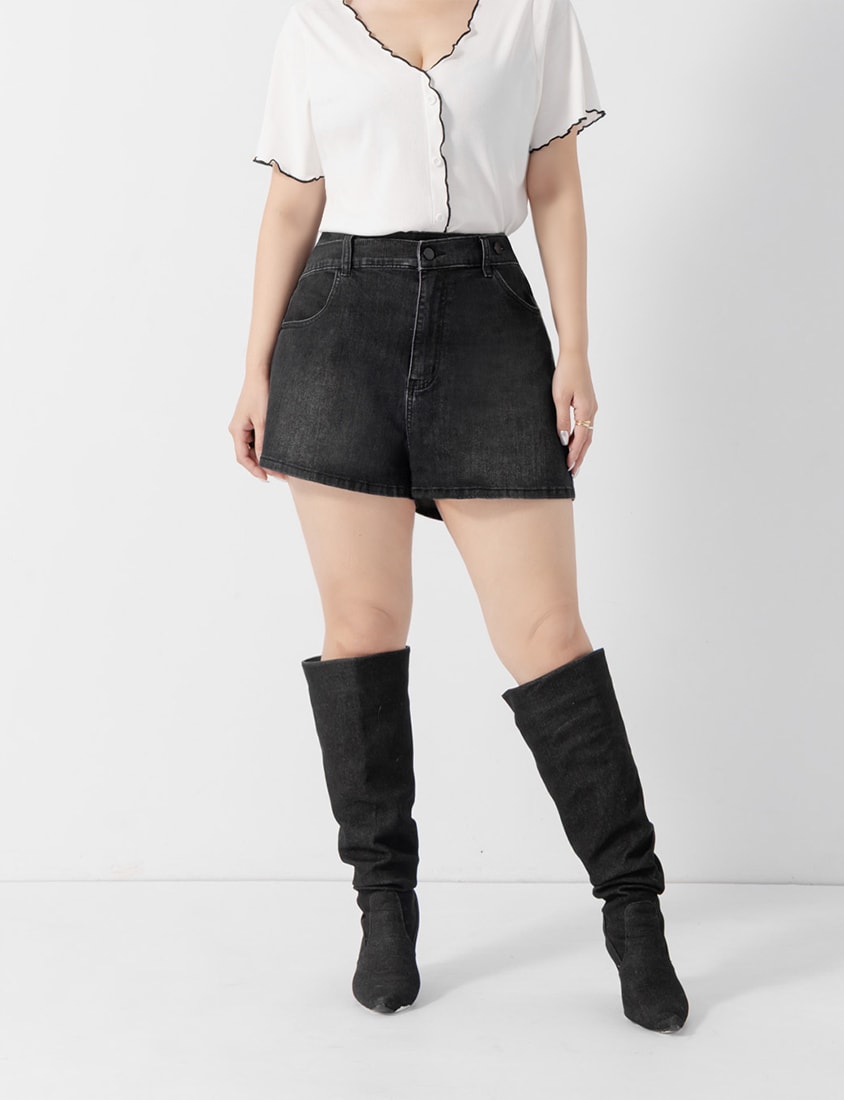 MUA! Asymmetrical Waistband Plus Size Denim Shorts