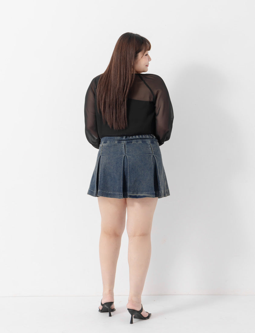 Japanese Style Puff Sleeve Tie Sheer Cropped Plus Size Cover-Up