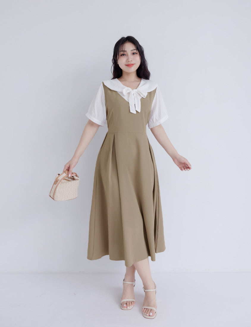 Mixed-Material Patchwork Faux Two-Piece Plus Size Maxi Dress