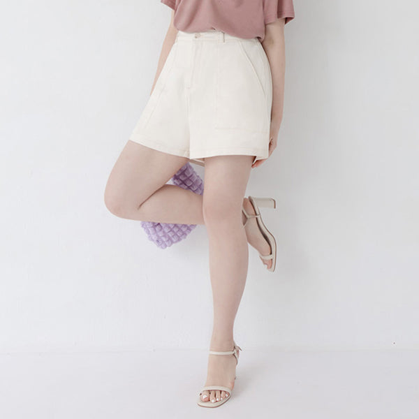 Twill Contrast Stitch High Waist Plus Size Shorts