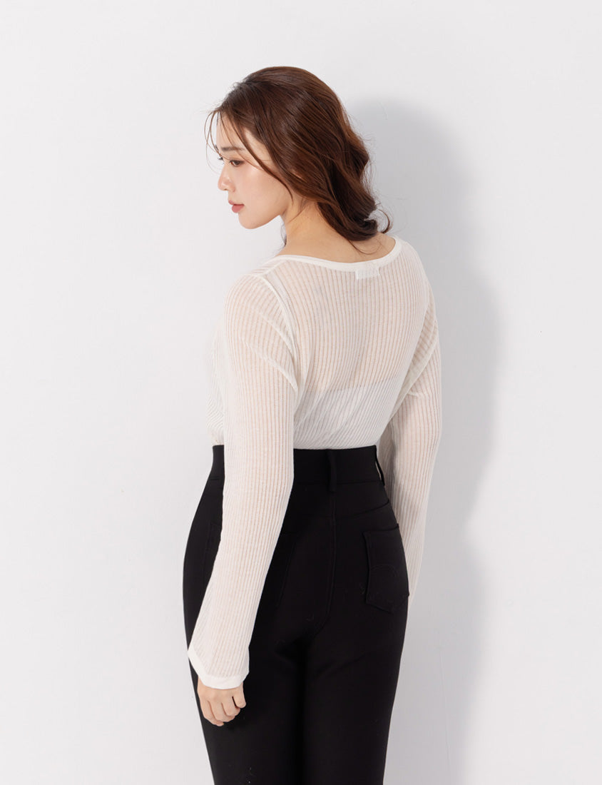 Lyocell Sheer Knit Plus Size Long Sleeve Top