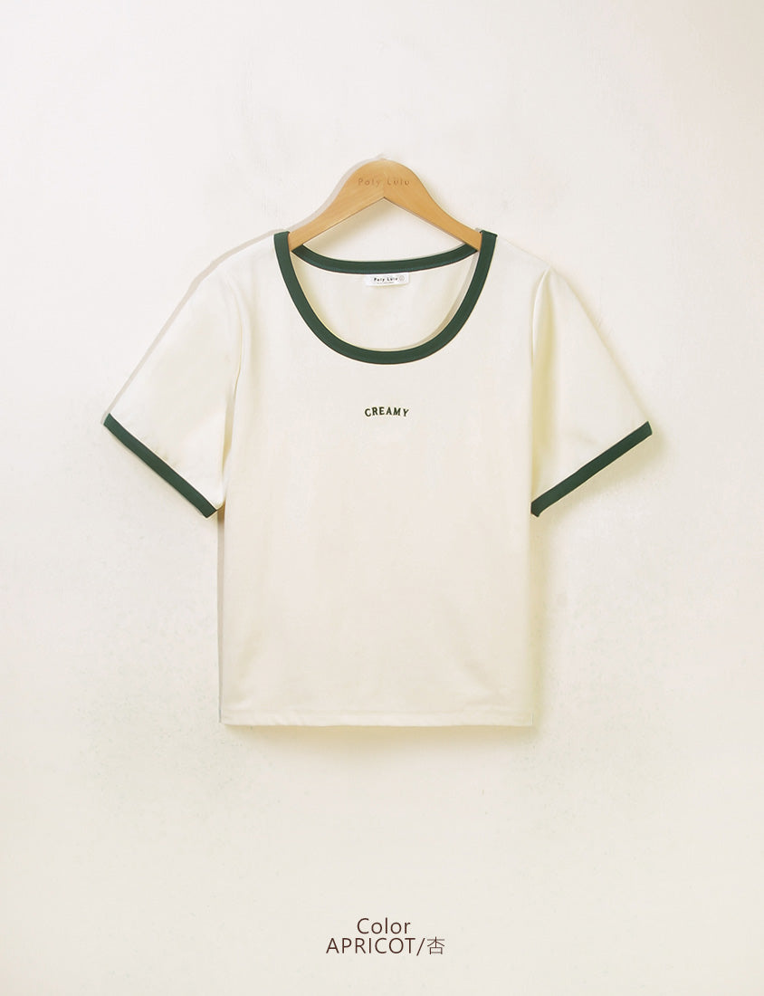 CREAMY Embroidered Color-Block Plus Size Tee