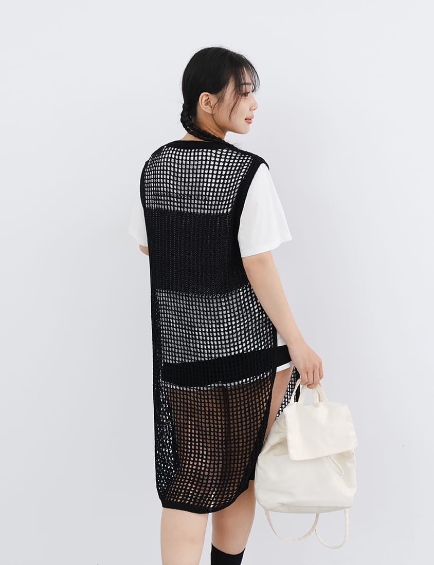 Japanese Style Side Slit Long Knit Plus Size Vest