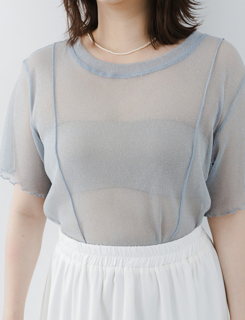 MISS. Shimmery Sheer Ruffle Trim Plus Size Top