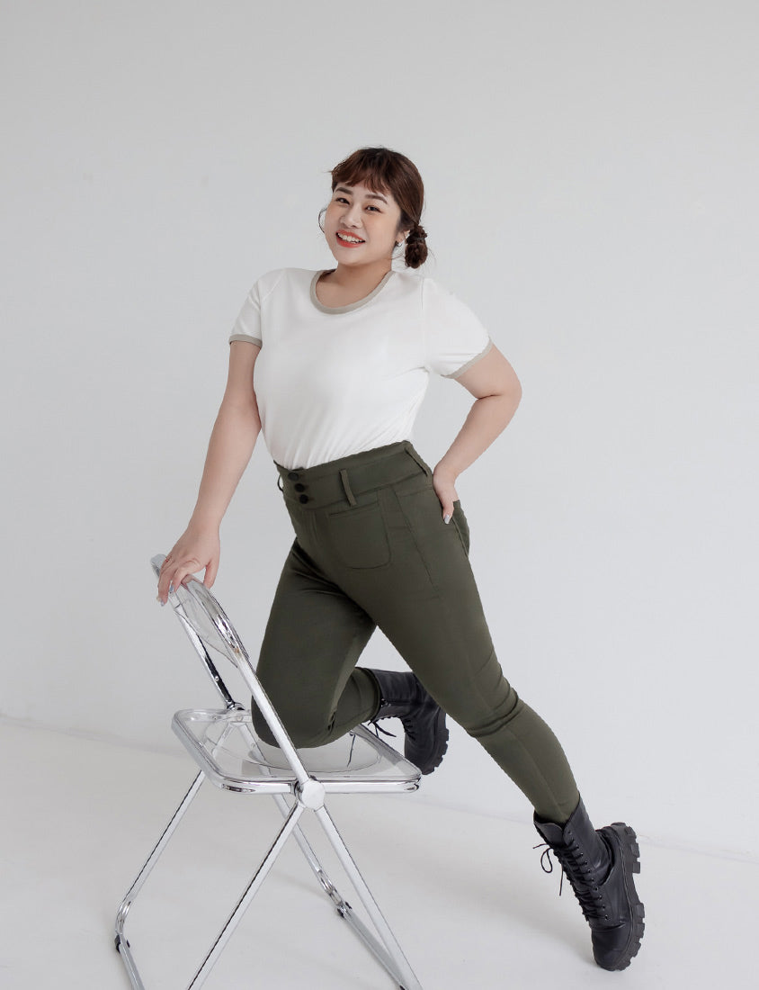 High Waist Tummy-Flattering Plus Size Slimming Pants (Three Buttons)