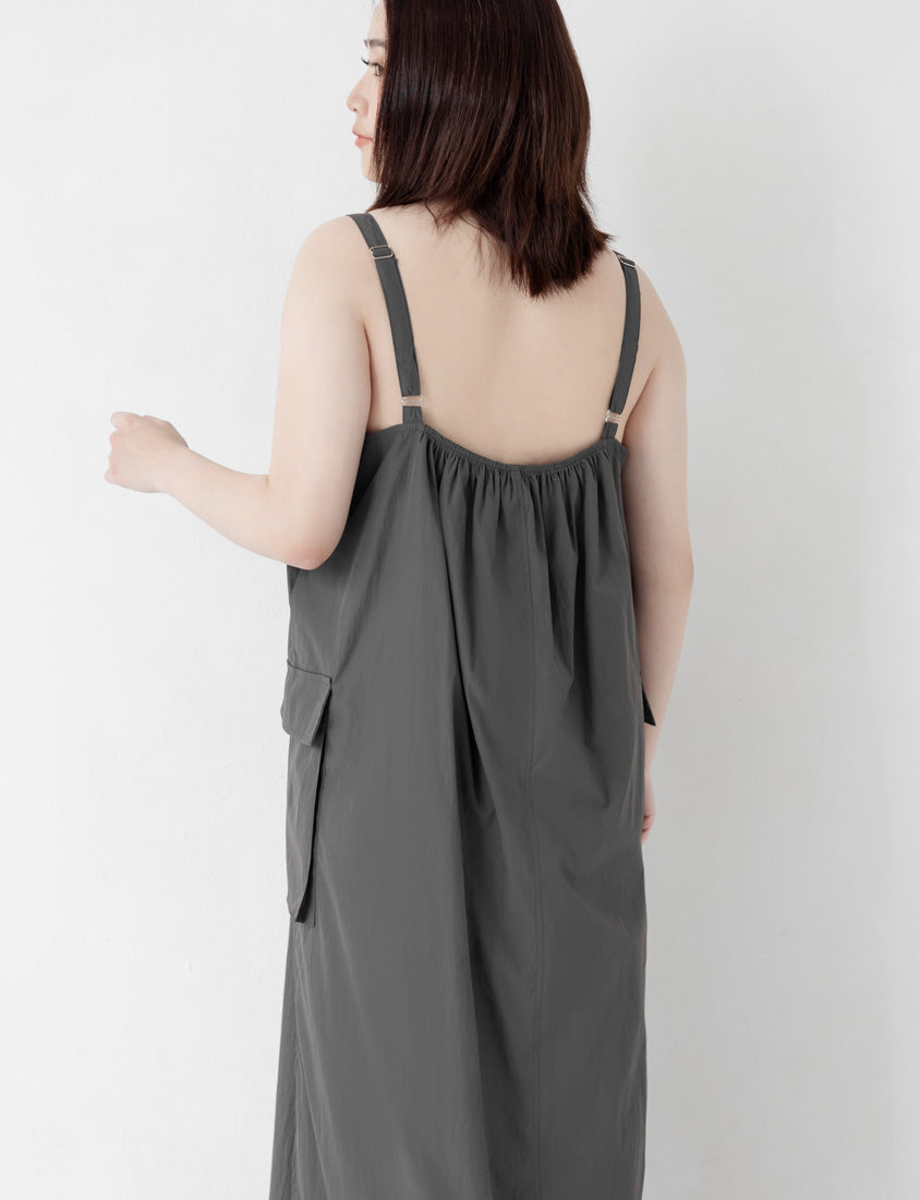 Multi-Layered Cargo Adjustable Strap Plus Size Maxi Dress