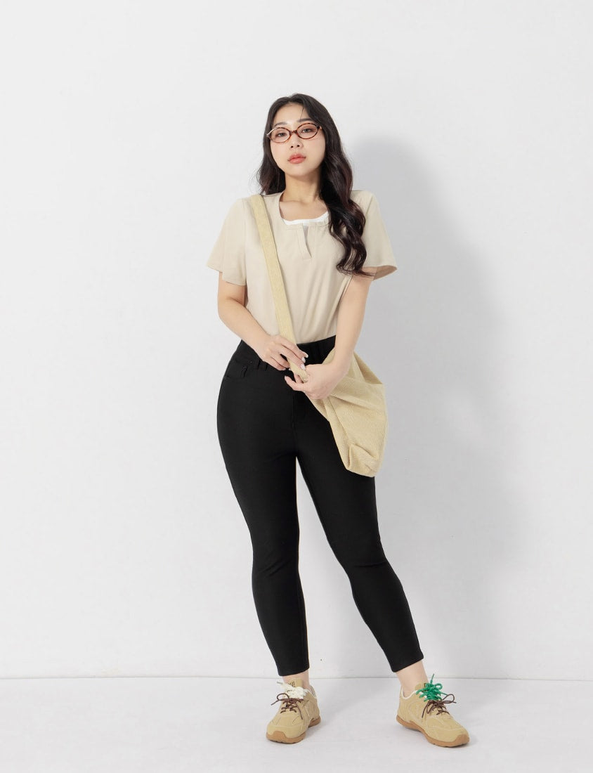 Versatile V-Neck Faux Two Piece Plus Size Tee