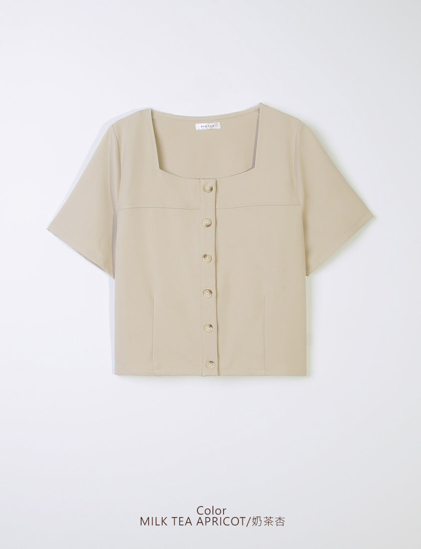 MISS. Korean Style Square Neck Twill Faux Button Top