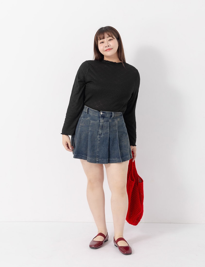 Double-Collar Diamond Lace with Lettuce Edge Plus Size Sheer Top