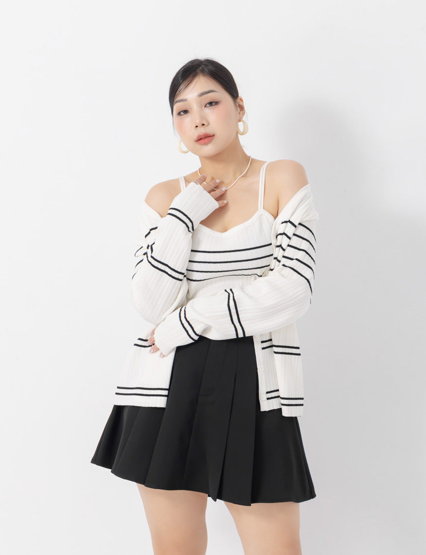 MISS. Contrast Stripe Ice Silk Plus Size Knit Cardigan