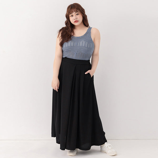 Elegant Pleated Back Elastic Waist Plus Size Chiffon Skort