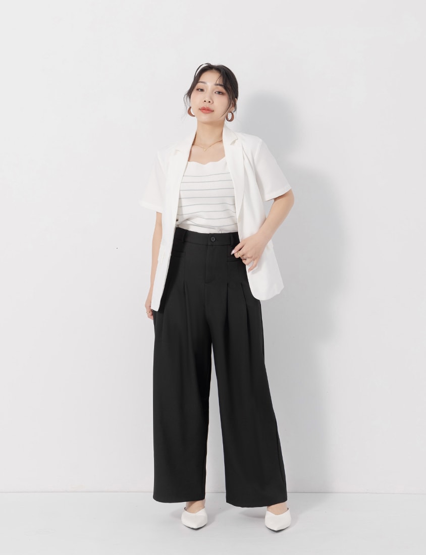 MISS. Wrinkle-Resistant Elastic Back Pleated Plus Size Trousers