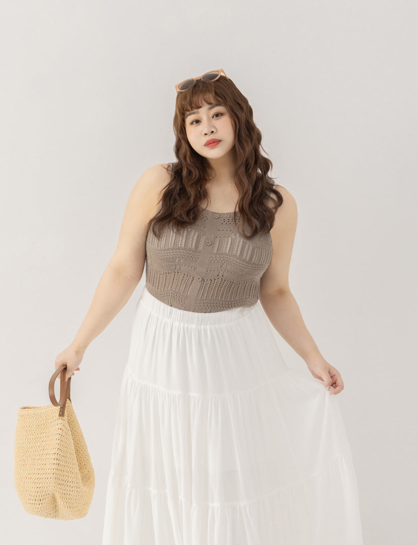 Floral Mock Button Hollow Plus Size Knit Vest