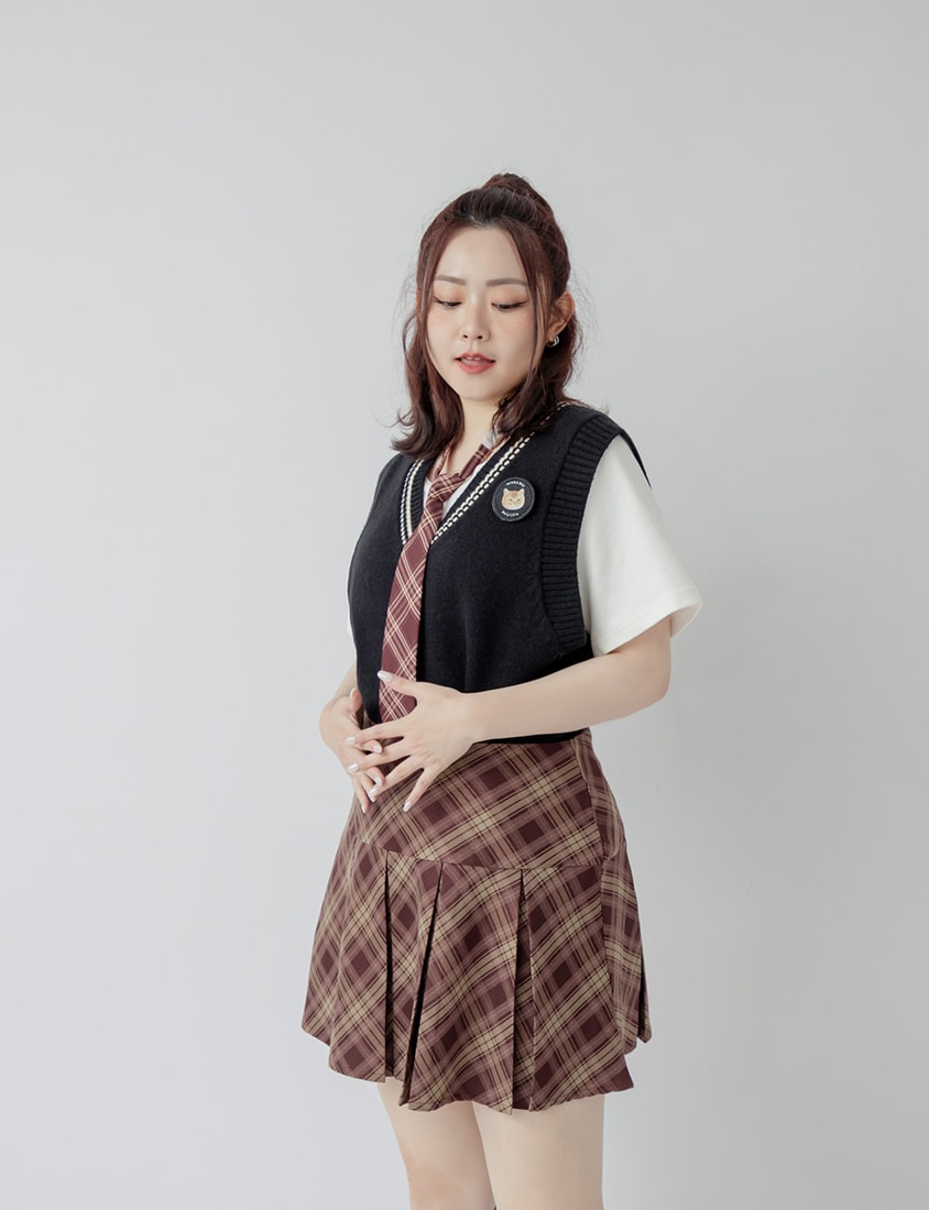 Preppy Pleated Plaid Plus Size Mini Skirt