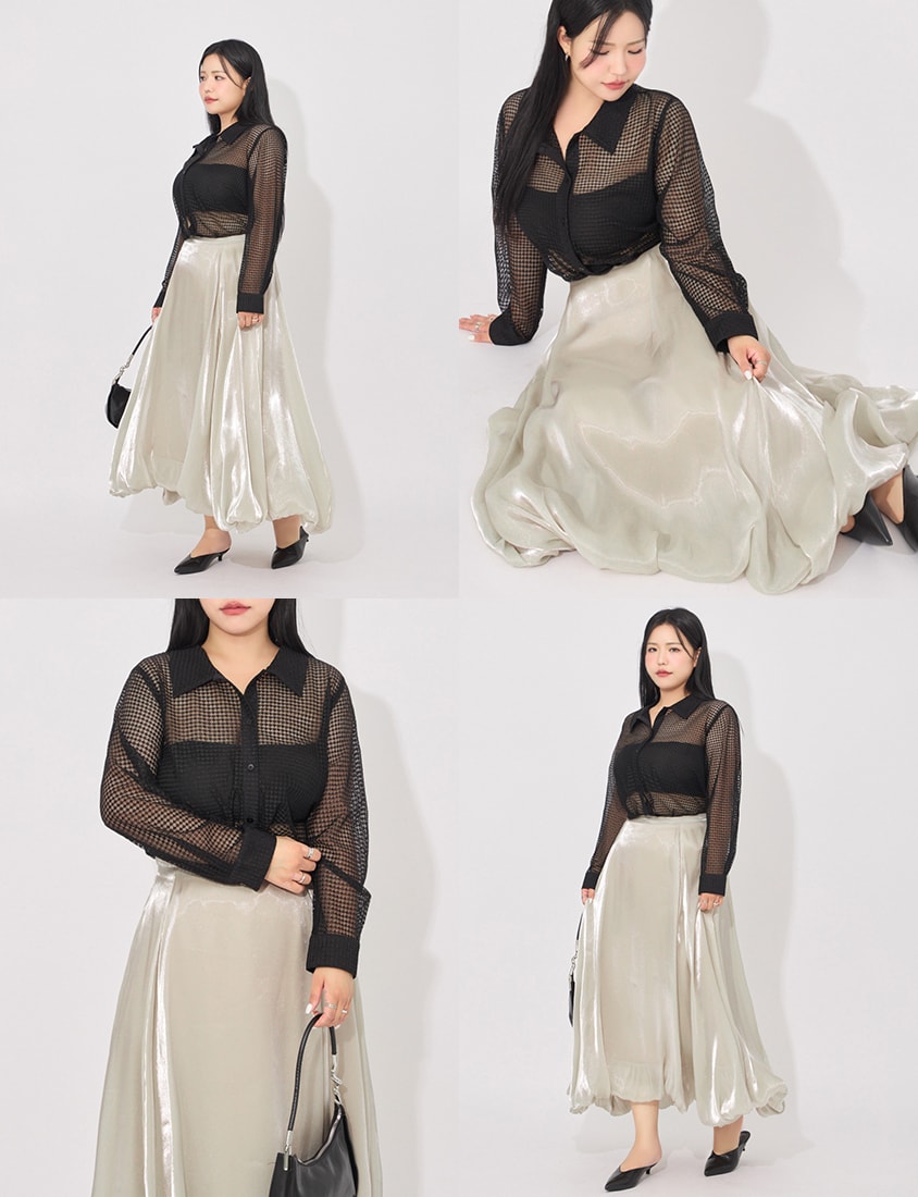 MORE U Airy Glossy Plus Size Bubble Skirt