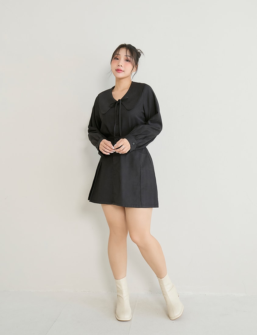 Asymmetrical Pleated Elastic Back Waist Twill Plus Size Mini Skirt