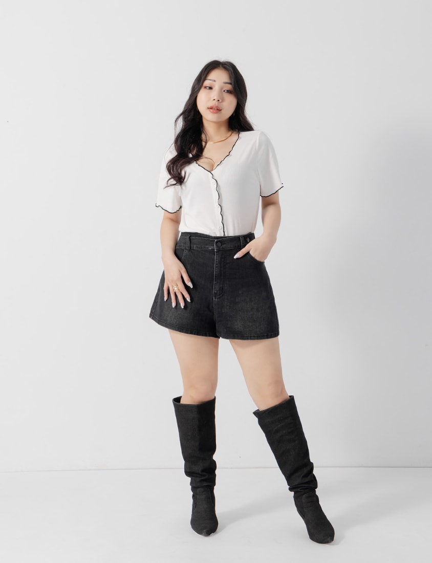 MUA! Asymmetrical Waistband Plus Size Denim Shorts