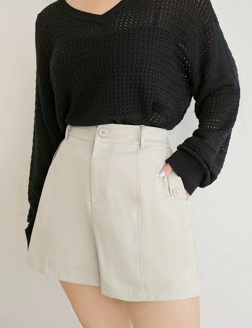 Utility Pockets Elastic Back Twill Plus Size Shorts