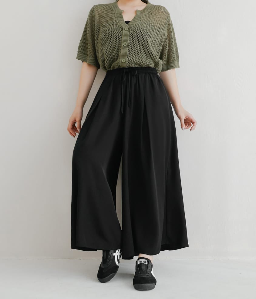 Korean Style Large Pleated Elastic Waist Tie Plus Size Wide Leg Pants